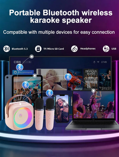 Haomuren Portable Karaoke Machine with Wireless 1 or 2 Microphone Mini Bluetooth Speaker for Children Singing Family Party Gift