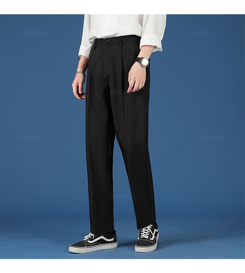 All Seasons New Smooth Pendulous Suit Pants Men Business Long Trousers Korean Formal Ankle Length Pant Male Plus Size 40