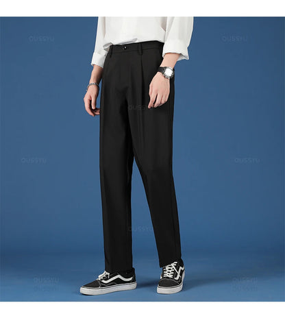 All Seasons New Smooth Pendulous Suit Pants Men Business Long Trousers Korean Formal Ankle Length Pant Male Plus Size 40