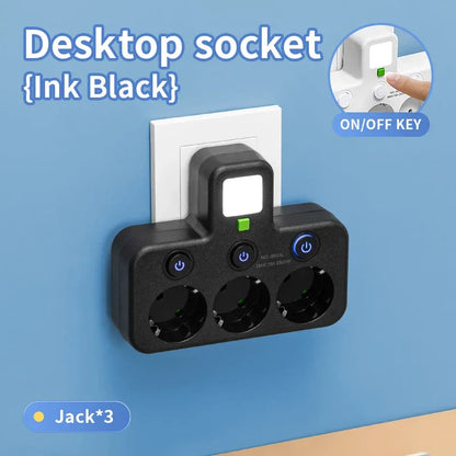 EU Plug Power Strip with 3 AC Outlets +2 USB Ports+ 1 Type C, 6-in-1 Plug Socket Adapter Wireless Wall Charger for Home Office