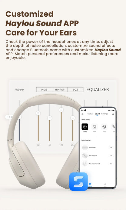 HAYLOU S35 ANC Wireless Bluetooth 5.2 Headphones 42dB Over-ear Noise Cancellation Headsets 40mm Driver 60H Playtime Earphones