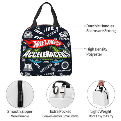 Custom Hot Wheels For Fans Thermal Insulated Lunch Bag Cartoon Sport Car Portable Lunch Container Travel Multifunction Food Box