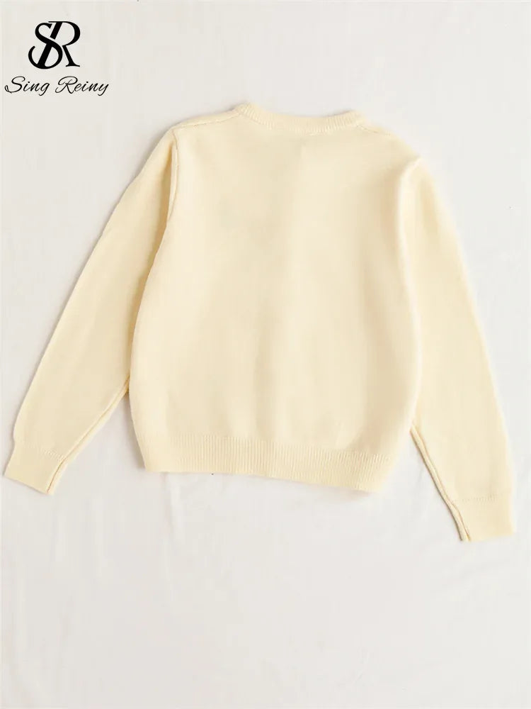 SINGREINY Knitted Solid Soft Sweater Cardigan Ladies O-Neck Full Sleeves Pearls Buttons Chic Design Autumn Casual Warm Pullover