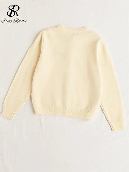 SINGREINY Knitted Solid Soft Sweater Cardigan Ladies O-Neck Full Sleeves Pearls Buttons Chic Design Autumn Casual Warm Pullover