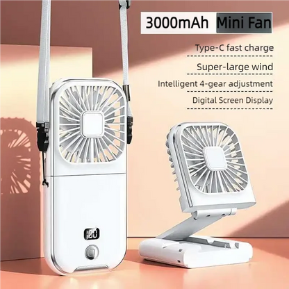 3000mAh Battery Handheld Outdoor Small Fan Portable Small Halterneck Adjustable Speeds Foldable USB Charging Cooling Artifact