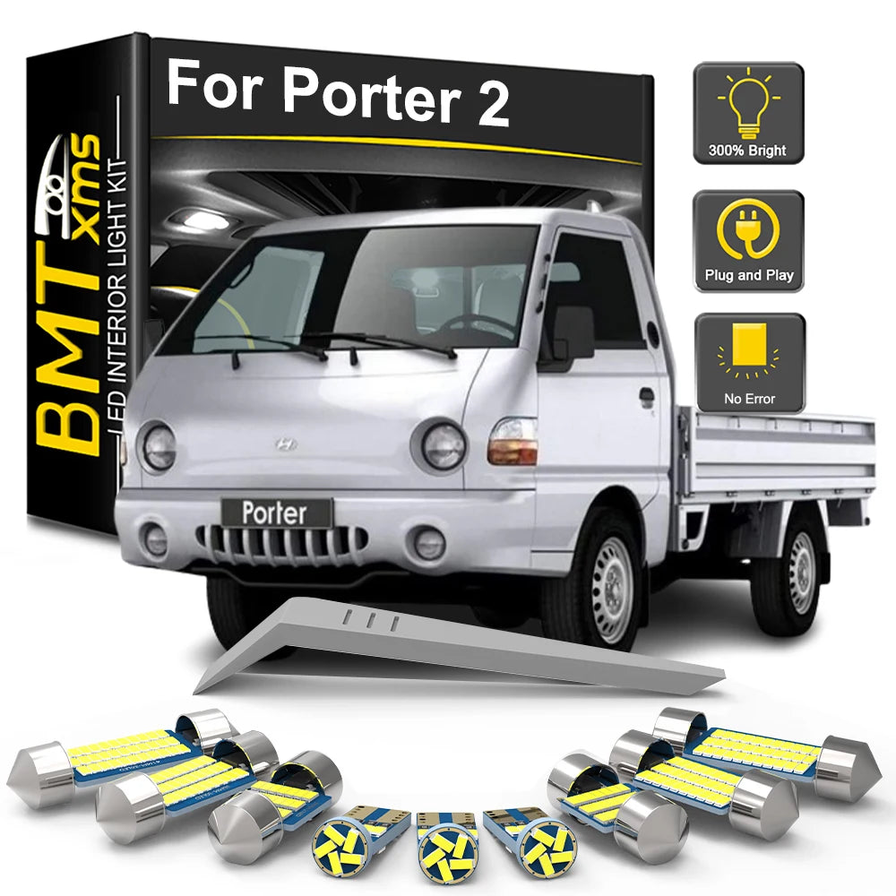 BMTxms 8Pcs LED Interior Dome Reading Light License Plate Bulb Kit For Hyundai Porter 2 2010-2018 2019 2020 2021 2022 2023 2024