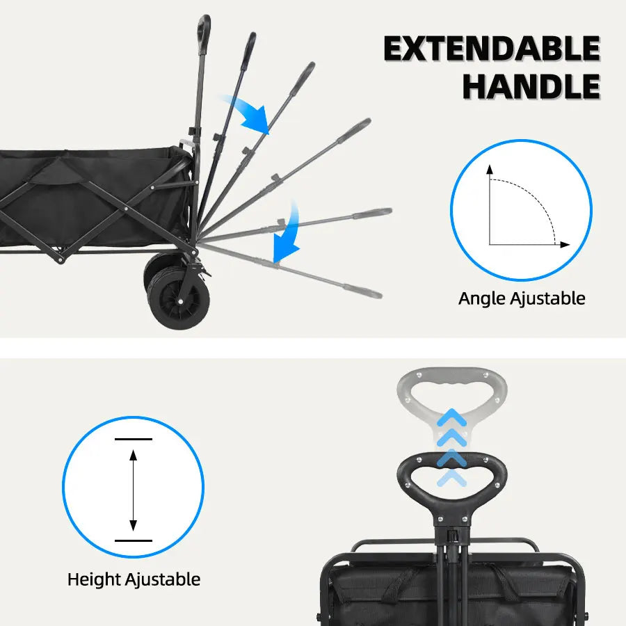 Heavy Duty Outdoor Folding Wagon Cart Large Capacity Collapsible Utility Wagon Trolley Portable Garden Beach Camping Equipment