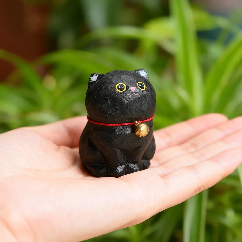 Cute Cat Animals Figurine Decorative Wooden  Ornament Kitten Statue Calico Golden gradient cat Home Office Desk Car Decor Gift