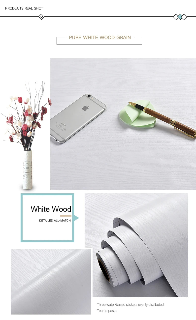 PVC Waterproof Self Adhesive Wallpaper Wall in Rolls Furniture Cabinets Vinyl Decorative Film Wood Grain Stickers For Home Decor