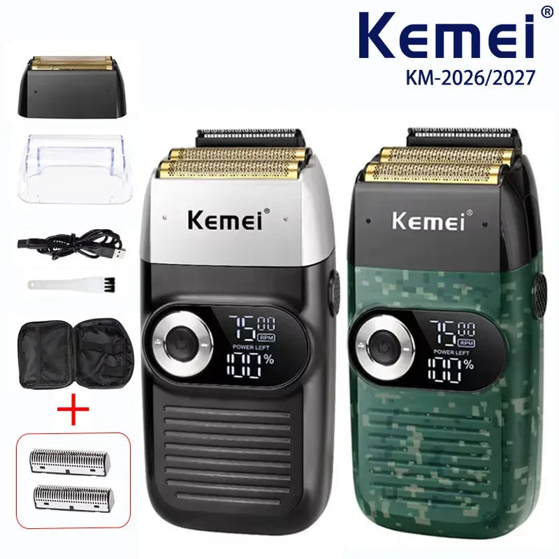 Kemei Original Multi-functional 2 In 1 Electric Shaver Rechargeable LCD Digital Display Reciprocating Razor For Men KM-2026 2027