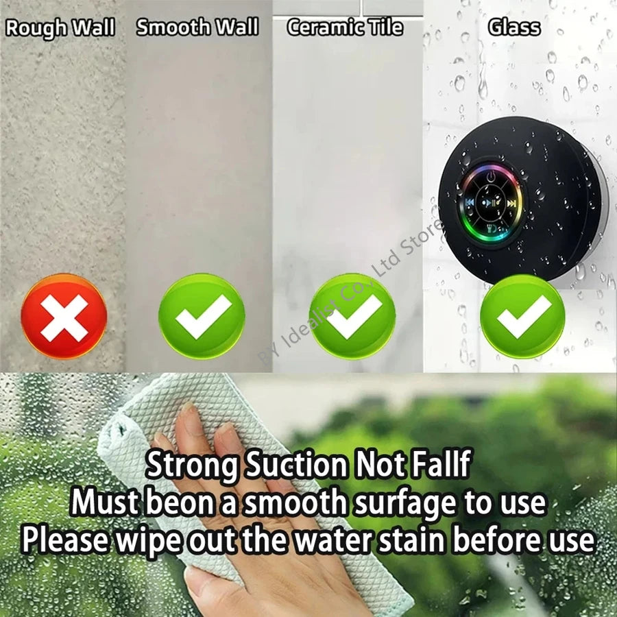 2025 Waterproof Wireless Led Bluetooth Speaker Large Suction Cup Bathroom Mini Portable Speakers Outdoor Sport Stereo Speakers