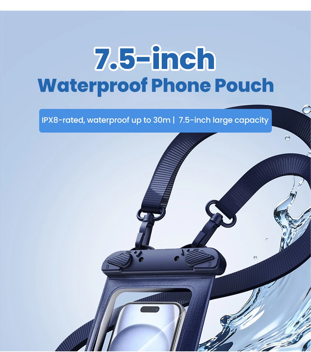 IPX8 Waterproof Phone Pouch 7.5" Universal Dry Bag Underwater Touch Screen Phone Casefor Swimming Rafting Beach