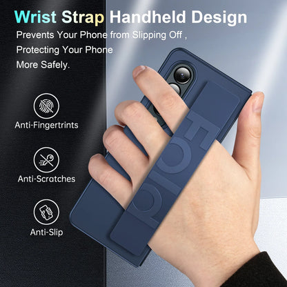 Ultra-thin Matte Silicone Wrist Strap Case For Samsung Galaxy Fold 7 6 5 4 3 Transparent Folding Shockproof Hard Back Cover