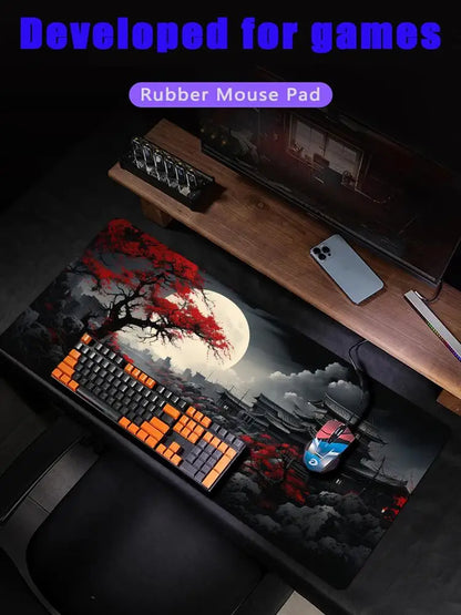 Red and Black Art Landscapes Large Mouse Pad Anti-Slip Durable Desk Mat Offices Accessories Keyboard Mouse Mat Tapis De Bureau