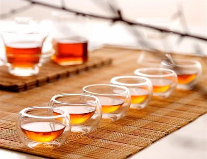 4/6pcs 50ml  Shot Glass Teacups Double Wall glasses Tea Cups Exquisite Kung Fu Drinkware Home Decor Espresso Vaso Heat Resistant
