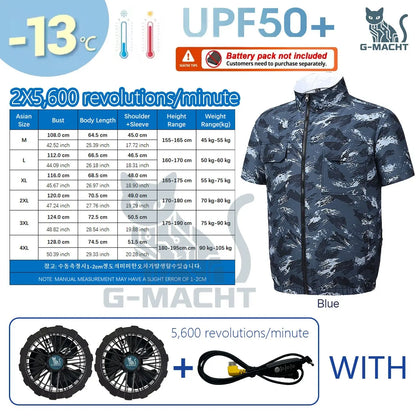 G-MACHT Men Short Sleeve 4Fans Cooling Jacket USB Air Conditioning Clothing Outdoor Work Fishing Heat Protection Cooling Vest