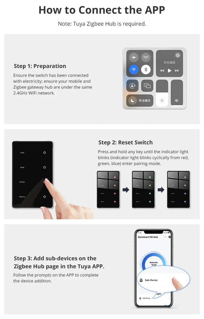 Zemismart Zigbee DIY Name Switch US Black Touch Panel Smart Display Screen Light Switch Work with Tuya Smart Life App