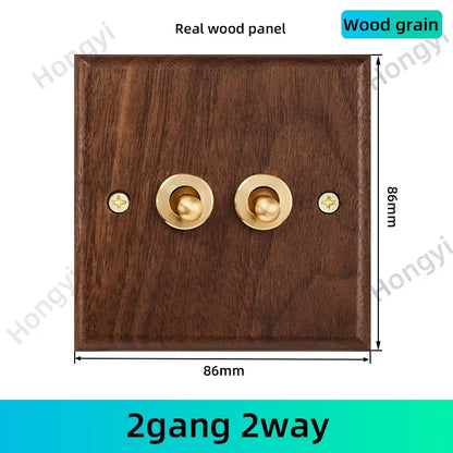 Black walnut retro European retro wall lamp switch socket, solid wood brass toggle switch board 1-4Gang 2Way antique home switch