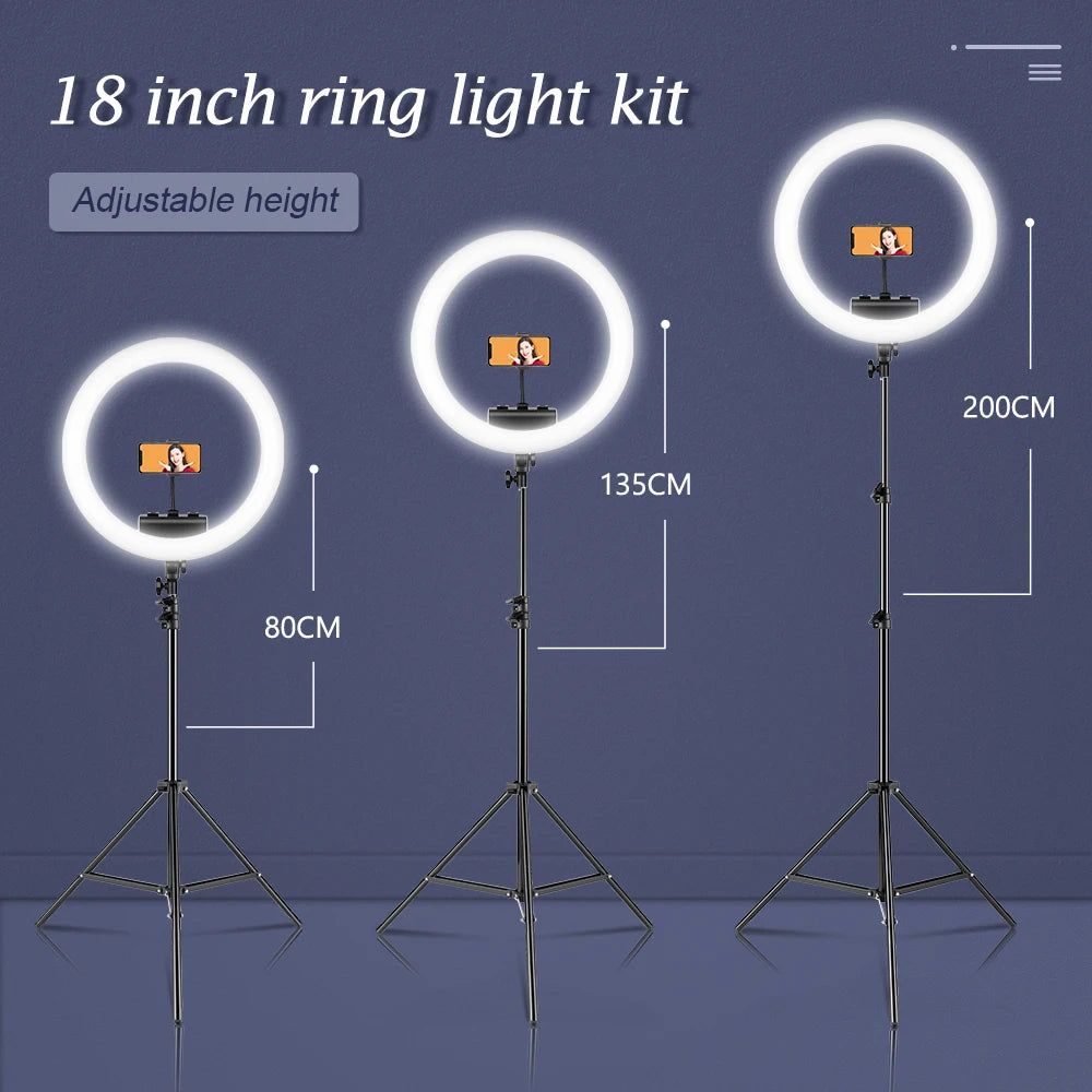 SH Ring Light 18inch Kit 36W 6500K Professional LED Control Stand Phone Holder Tube  Bag for Tattoo Lash Extension Barber Light