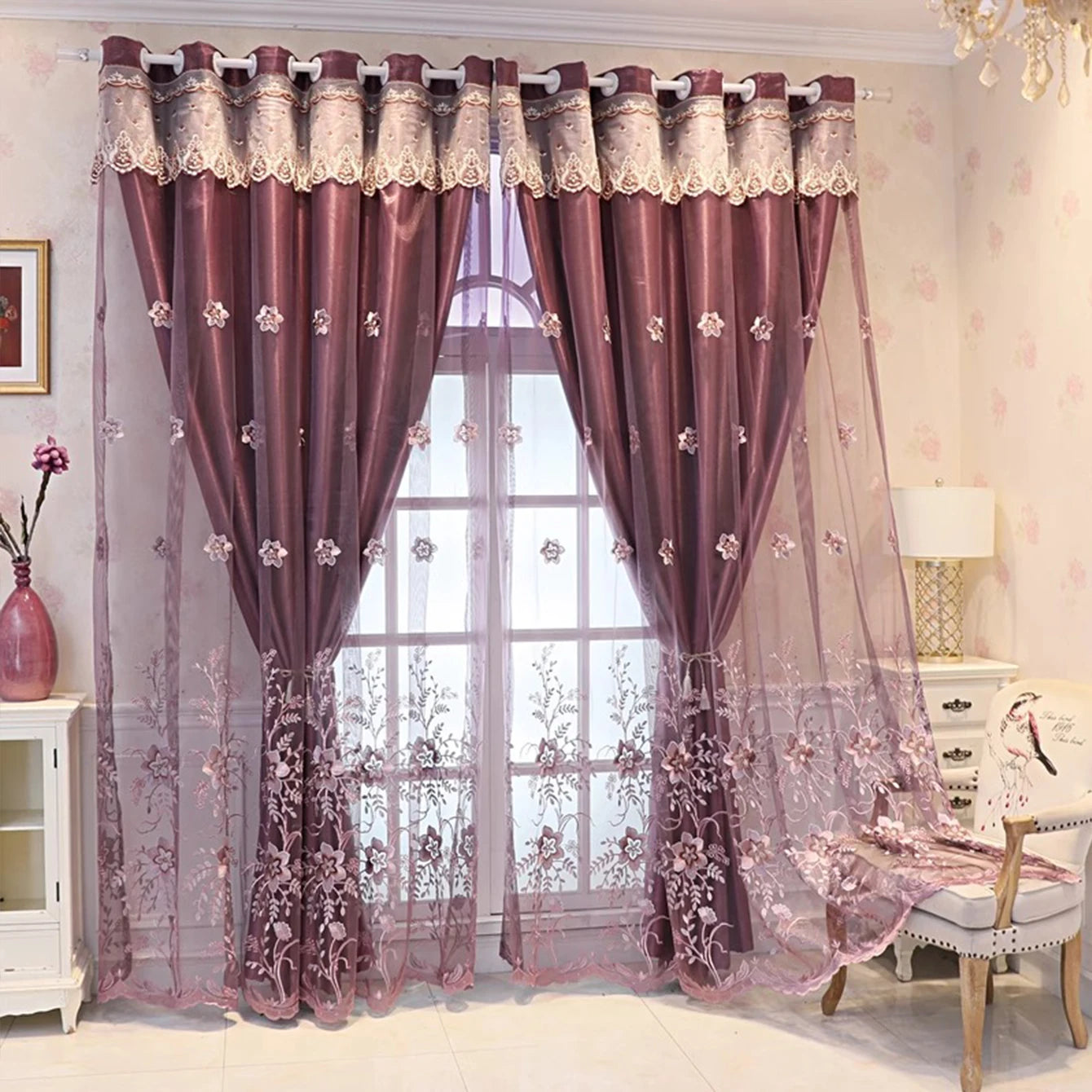 Plant Flower Blackout Curtain Cloth Nordic Simple Bedroom Living Room Balcony Atmospheric Double Layer