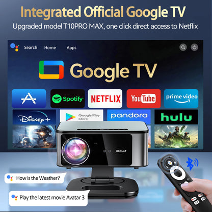 HORLAT Google TV Android 14 Projector 3000ANSI Lumens Auto Focus WiFi 6 3D Full HD 1080P 4K Support Smart Home Theater Projector