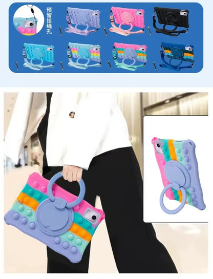 Silicone Case for Lenovo Tab M11 11 inch TB331FC TB330FU Decompression Bubble Rotating Bracket Cover with Shoulder Strap & Pen