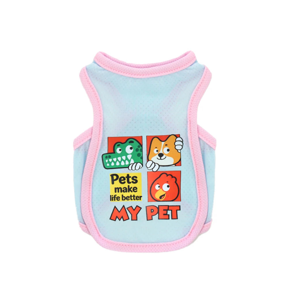 Summer Dog Clothes - Ice Silk Cooling Vest for Pets, Breathable Mesh Puppy Tank Top with Fun Animal Prints, Anti-Heat & UV Prote