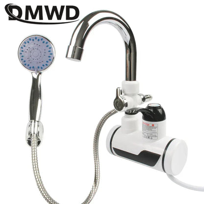 DMWD Electric Instant Hot Water Faucet Stainless Steel Water heater with LED Temperature Display Tankless Tap For Kitchen shower