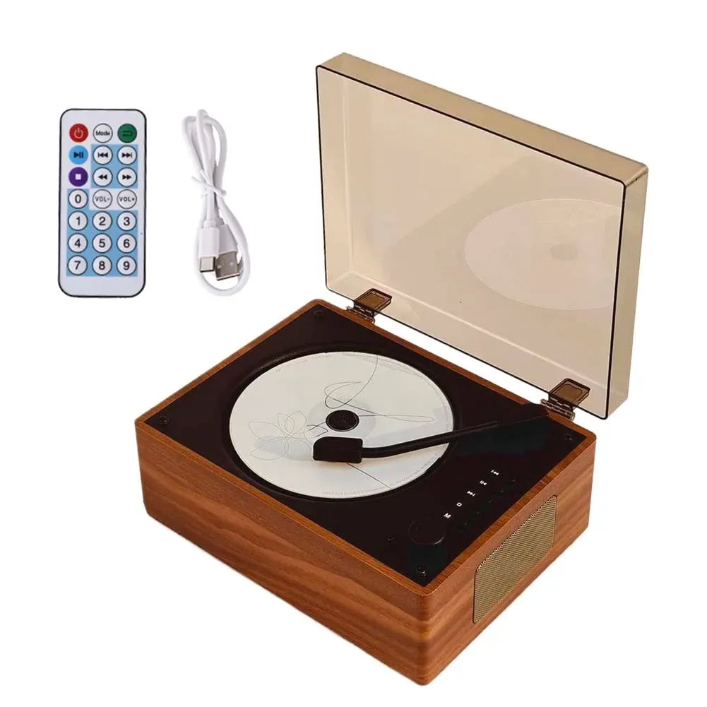 Retro CD Player Rechargeable Support CD BT USB 3.5mm AUX Portable CD Player Bluetooth-Compatible 5.0 Wireless Speaker Home Decor
