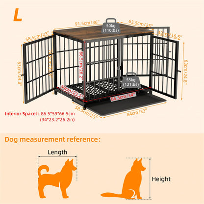 Furniture Style Dog Crate White Pet Kennel Black Cage End Table with Three Doors and Removable Tray, for Small Medium Large Dogs