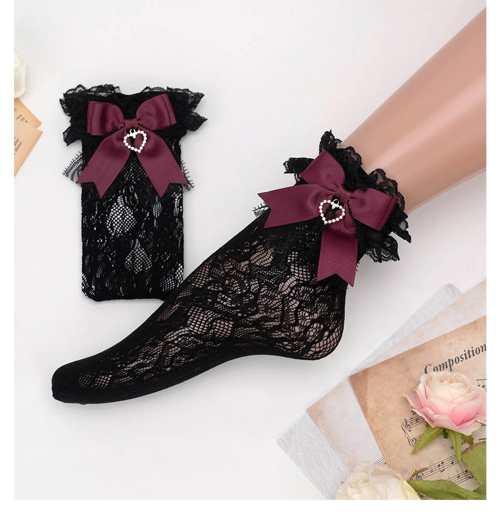 JK Lolita Lace Stockings Bow Knot Sweet Socks Female Long Stocking Teen Uniform Calf Socks Student Cute JK Socks