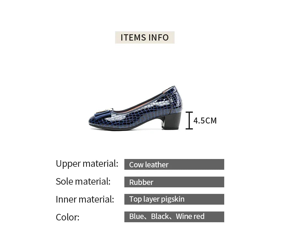 Spring and Autumn Boat Shoes Genuine Leather Soft Sole Mid-Heel Shoes Bow Heels Ladies Women Womens Round Toe Slip-on Women's 42