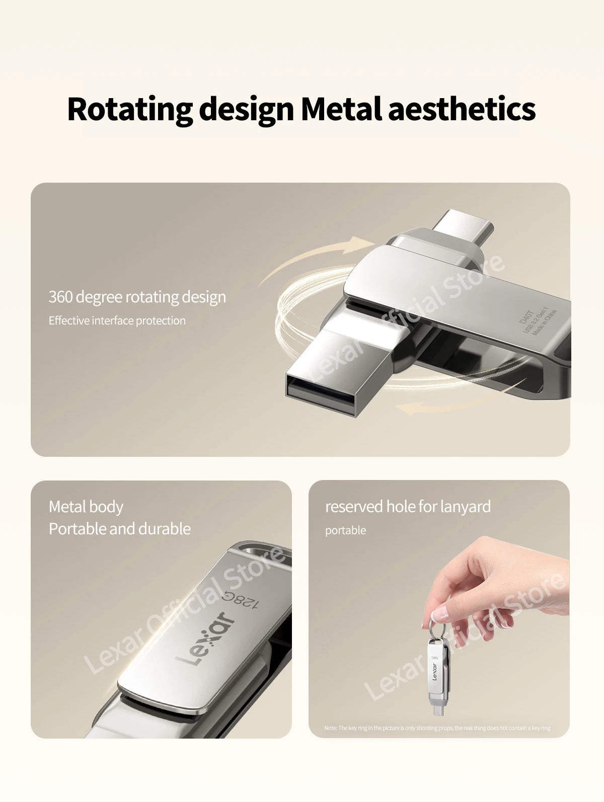 Lexar JumpDrive D40T Encrypted Metal Pen Drive USB 3.2 Type-C Type-A High Speed USB Disk 128GB Flash Memory for PC