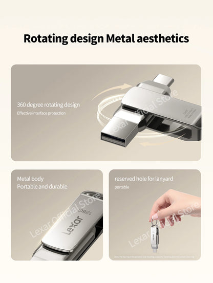 Lexar JumpDrive D40T Encrypted Metal Pen Drive USB 3.2 Type-C Type-A High Speed USB Disk 128GB Flash Memory for PC