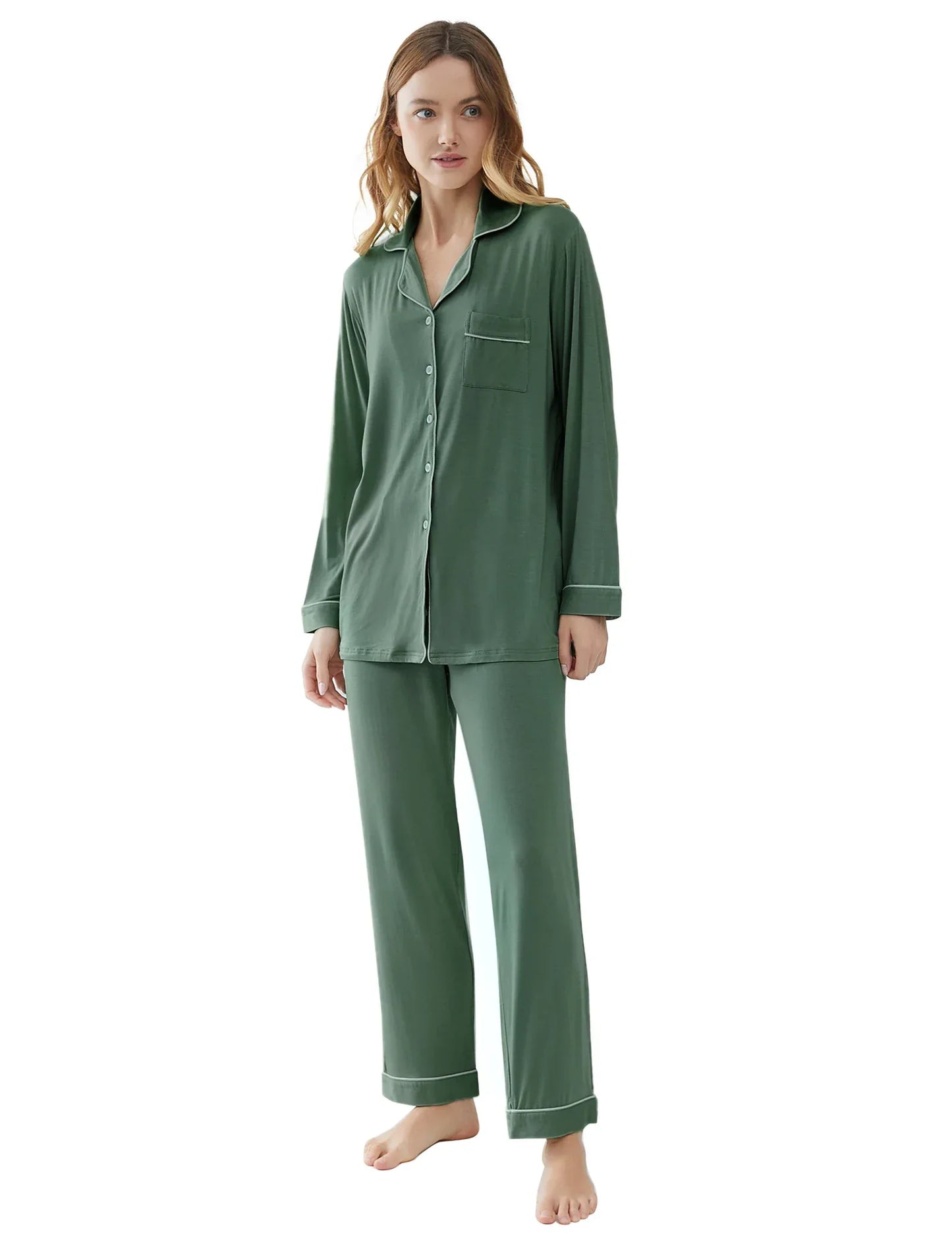 Joyaria Pajama Sets Women Long Sleeve Sleepwear Button Down Pj Pants Set Soft Bamboo Female Night Suit PJS Women Pyjamas Femmes