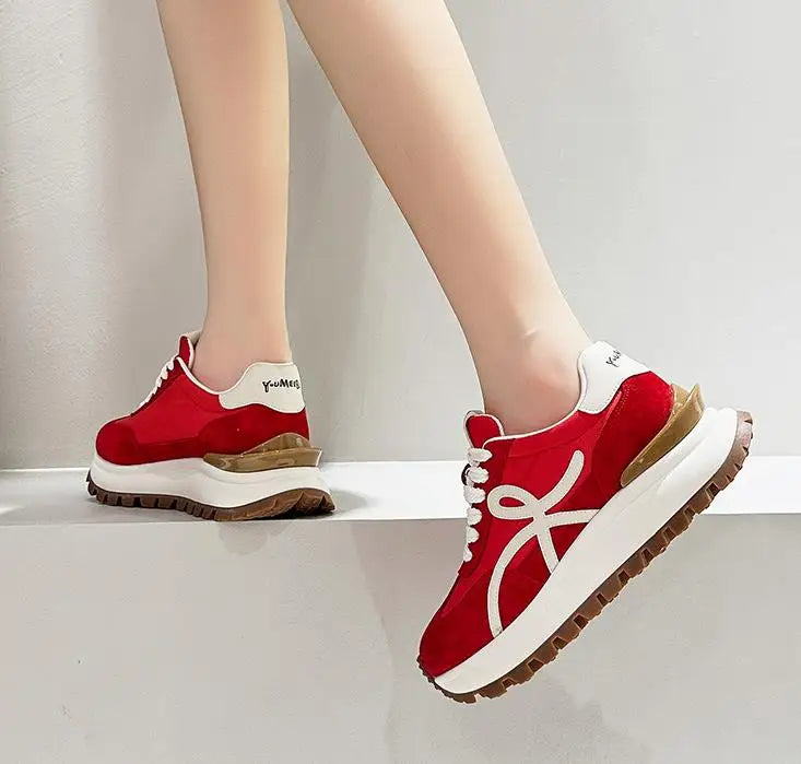 Women Sneakers Genuine Leather Platforms Ladies Casual Sports Shoes Comfy Students Sneakers Summer Popular Size 34-40