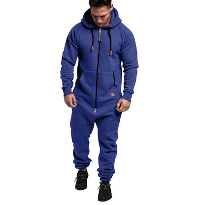 New Custom Design Jumpsuit Pajamas Long-sleeved sports pants solid color splicing casual sweater men's zipper hoodie