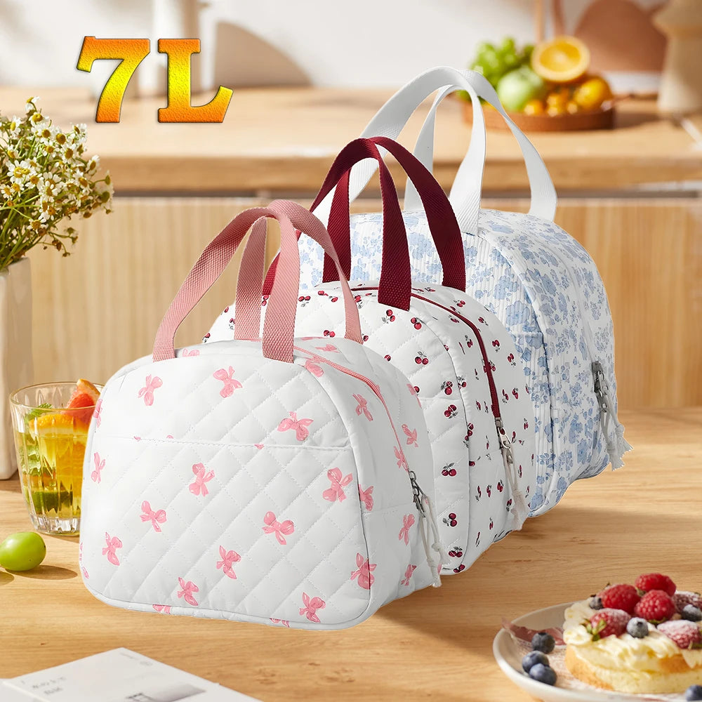 7L Portable Lunch Bags Thermal Insulation Lunch Box With Double Zipper Lunch Storage Bag Large Capacity School Picnic Handbag