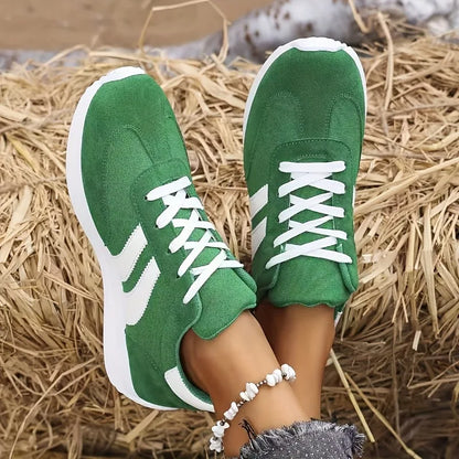Women's Casual Sports Shoes - Rubber Sole, Geometric Pattern, Low Cut Lace Up Design, Suitable for Wearing All Seasons
