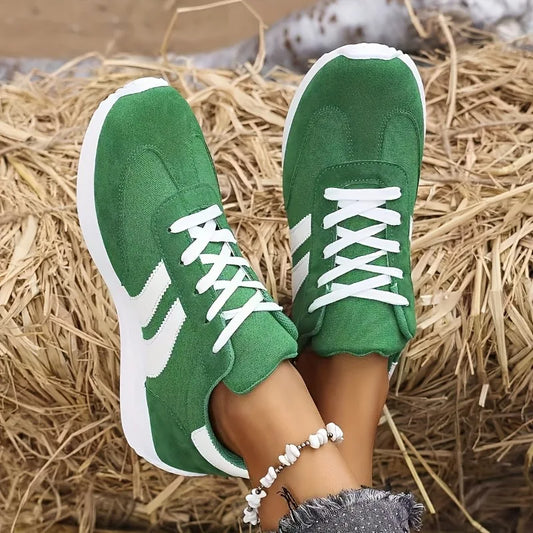Women's Casual Sports Shoes - Rubber Sole, Geometric Pattern, Low Cut Lace Up Design, Suitable for Wearing All Seasons