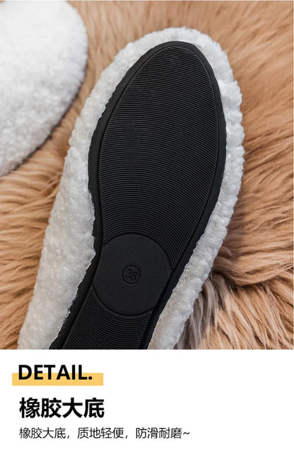 Big Size 43 Women Lambswool Slippers Winter Sheep Fur Shoes Ladies Flat Cotton Slides Home Pantuflas Daily Slip On Furry Mules