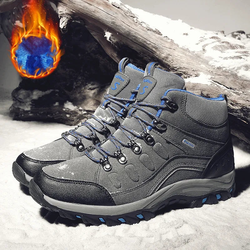 New Men's Winter Boots Warm Plush Snow Boots Outdoor Non-Slip Couple Hiking Boots High-Top Waterproof Sneakers Men's Ankle Boots