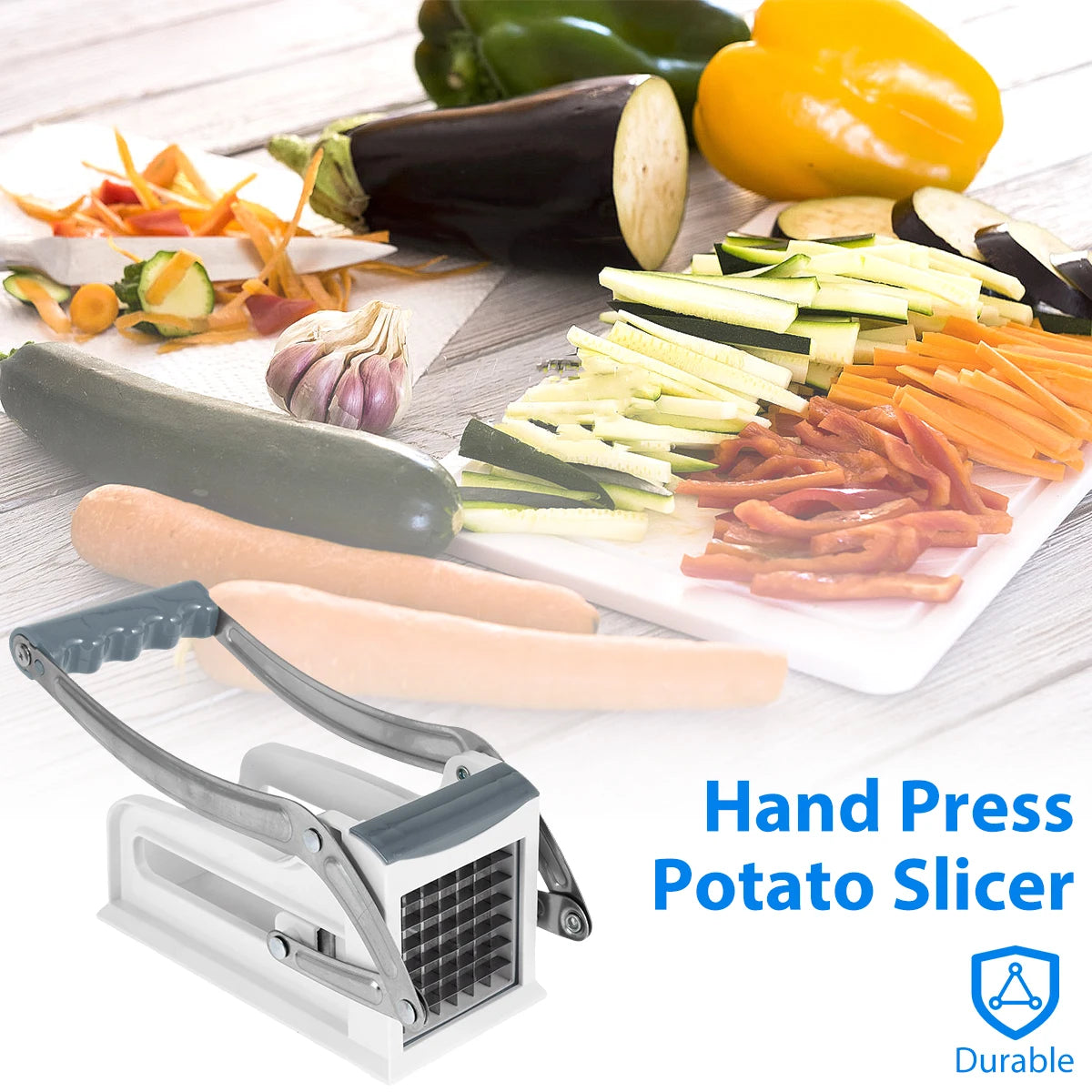 French Fry Cutter Stainless Steel Potato Chipper Fast Cutting Manual Food Slicer Kitchen Vegetable Cutter with 25/49Hole Blade