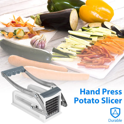 French Fry Cutter Stainless Steel Potato Chipper Fast Cutting Manual Food Slicer Kitchen Vegetable Cutter with 25/49Hole Blade