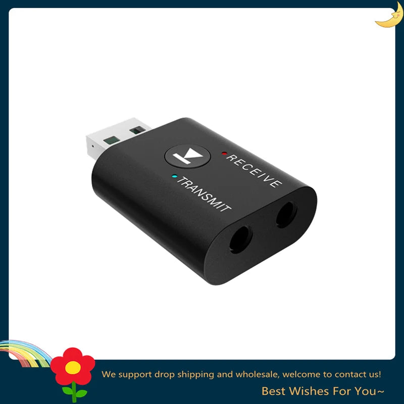 GRWIBEOU 2 IN1 USB wireless Bluetooth adapter 5.0 suitable for computer TV laptop computer speakers earphones Bluetooth adapter