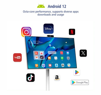 Free Standing Tv 21.5 Inch Touch Screen Portable Tv Smart Mobile Display Rechargeable 360 Rotating Tv Stand Wireless Television