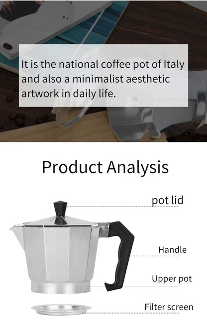 Mocha Coffee Pots Italian Aluminum Octagonal Pot Coffee Cup Maker Tea Maker Portable Coffee Maker