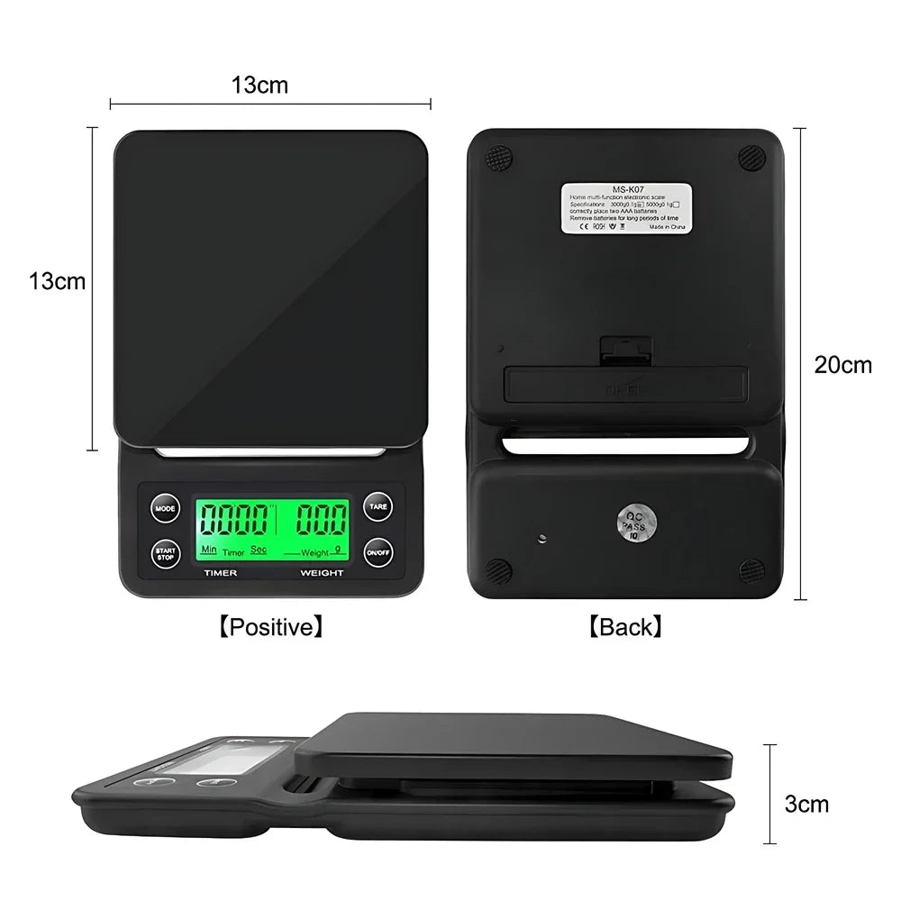 5/3kg LCD Electronic Drip Coffee Scale High Precision Measuring Digital Display Timer Coffee Weight Tools Portable Kitchen Sc