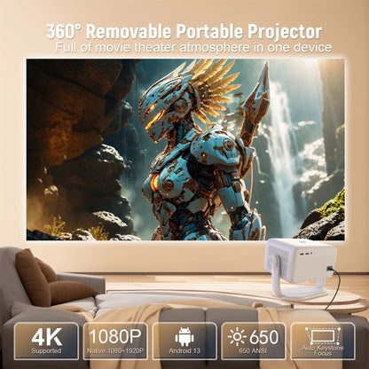 Velec Projector Compatible with Netflix 650ANSI Android 13 Portable 4K Native Wifi6 BT5.2 1080P TP350 Auto Keystone Correction