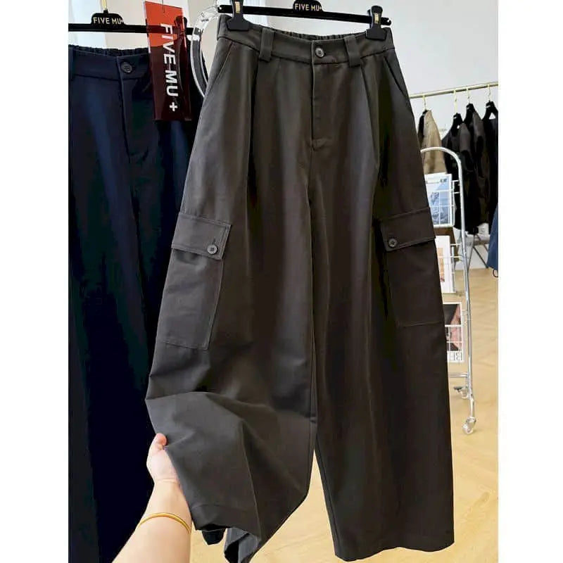 Cargo Pants Women Large Size Sporty Workwear Korean Style Casual Elastic Waisted Trousers Streetwear Clothing Wide Leg Pants